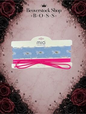 NEW NWT MIA Collection Denim & Pink Wrap Choker Necklace Set